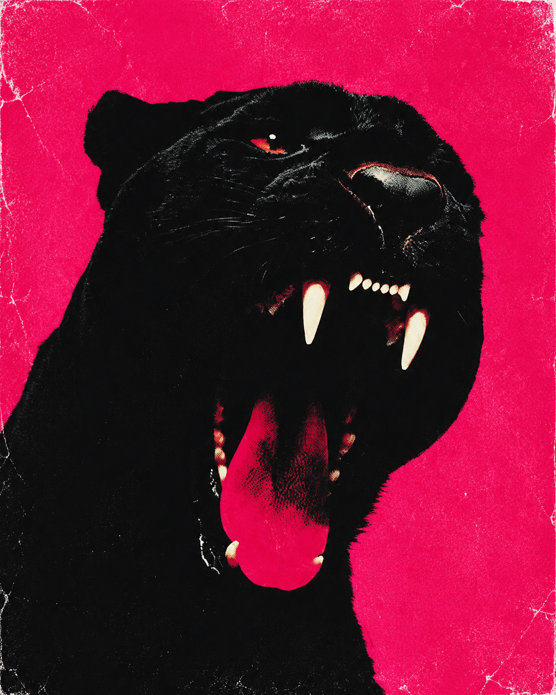 Fearless Femme's signature black panther roaring against a distressed power pink background